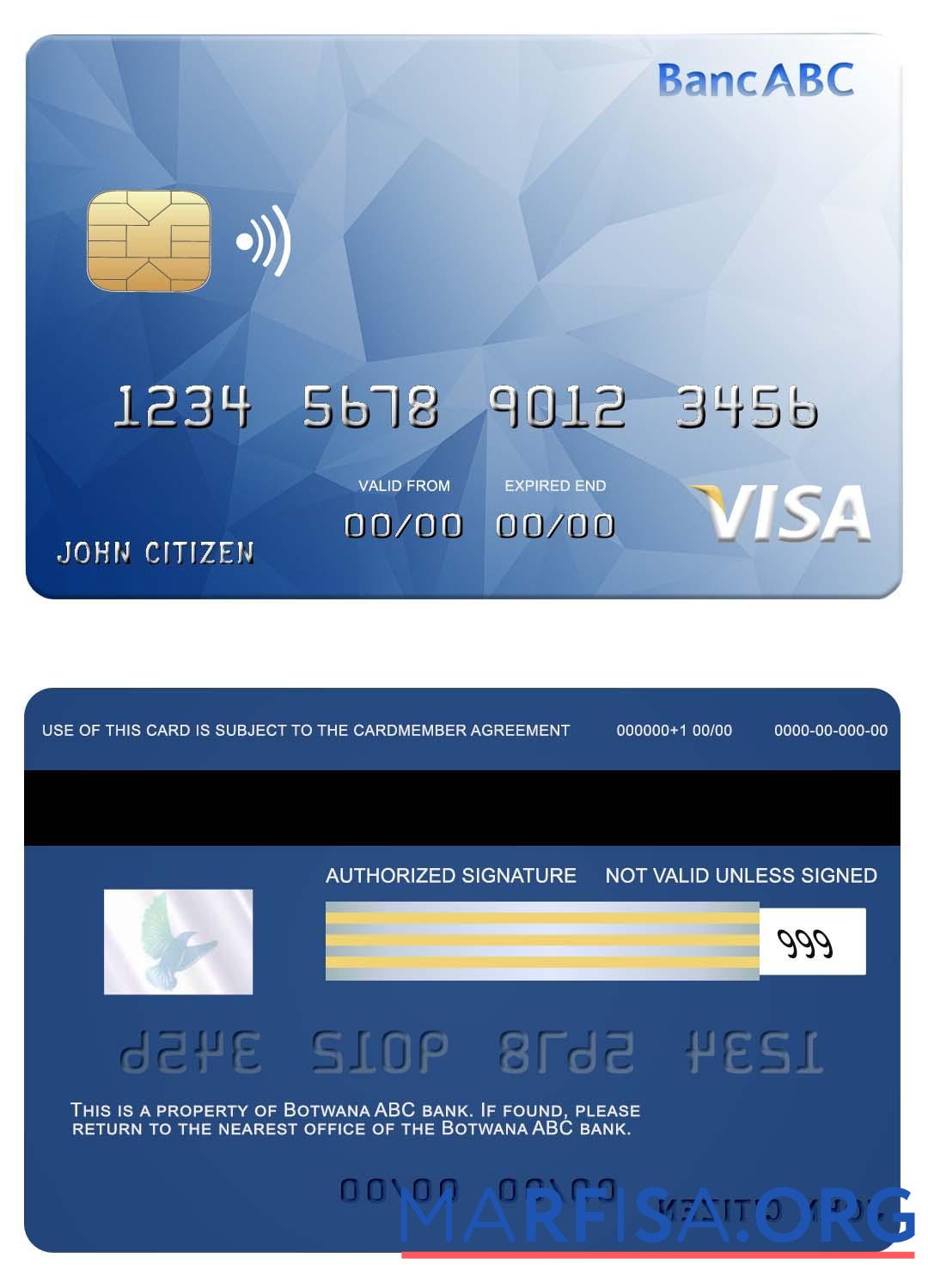 Blank Bostwana ABC bank visa card sample